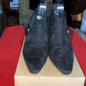Hillard & Hanson slip on faux suede black ankle boots, with elasticated, sides.
